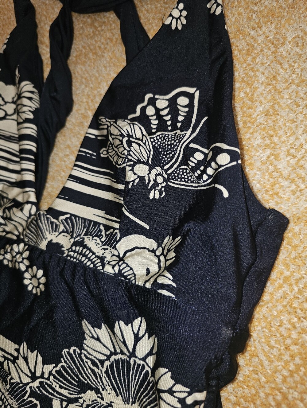 NANETTE LEPORE Navy Butterfly Asian Inspired Reversable Halter Swimsuit - XS - Picture 4 of 9